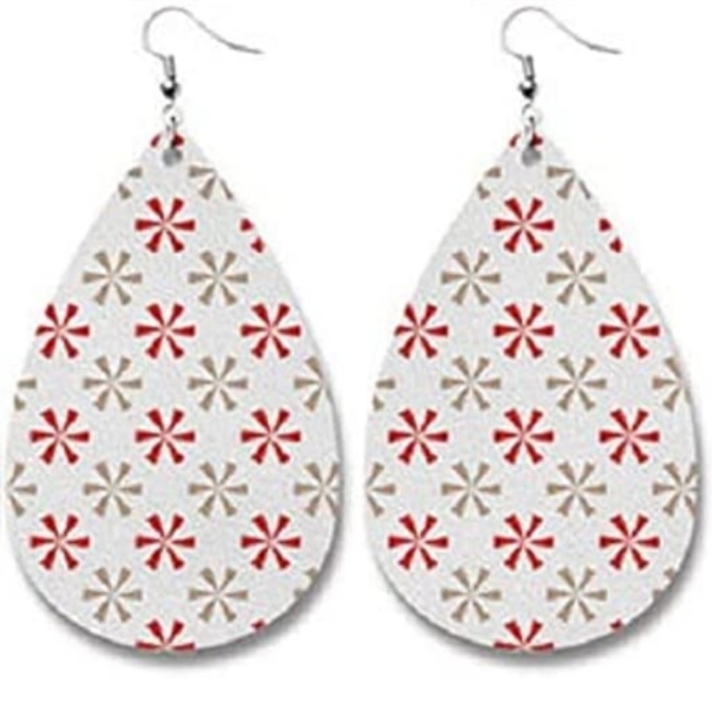 ( 3 for 15 )Leather Earrings Lightweight Leaf Dangle Teardrop